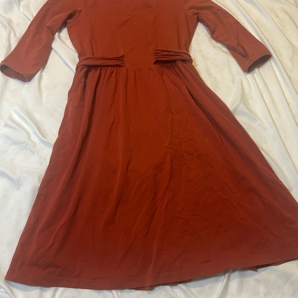 Matilda Jane Woman V Neck Fit Flare Dress Tie Back Stretchy 3/4 Sleeve Medium